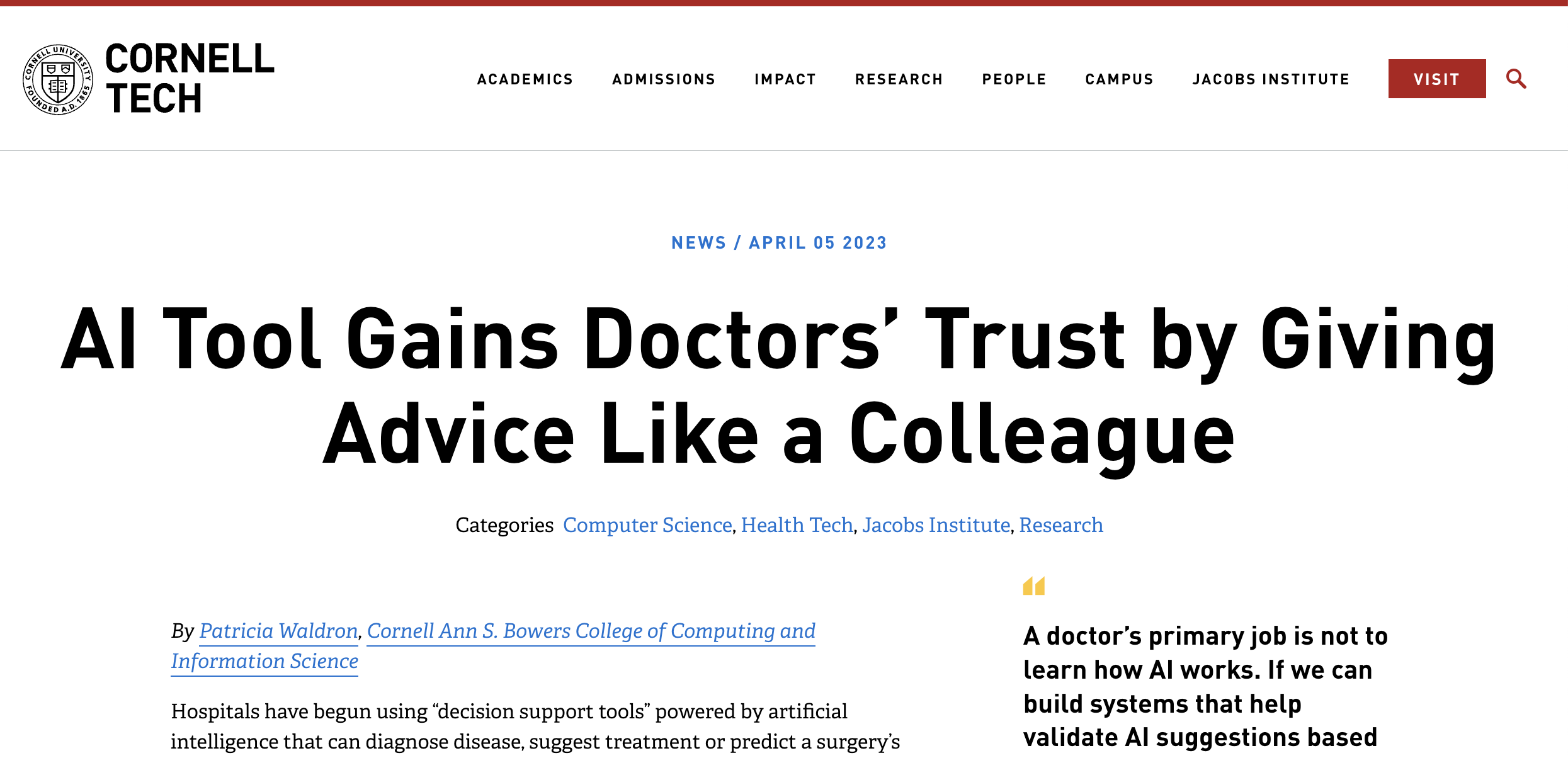 ACM CHI 2023 in Cornell Chronicle