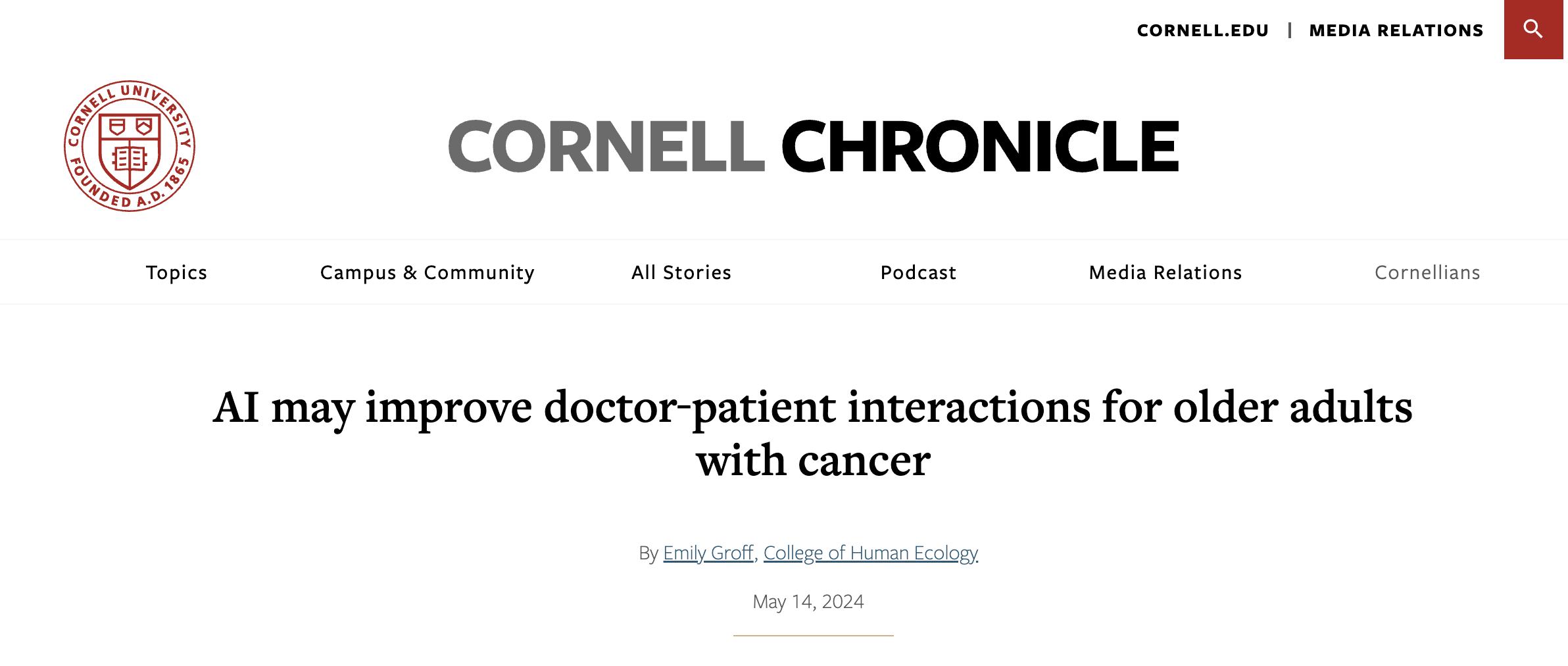 Cornell Chronicle Article AI inSDM